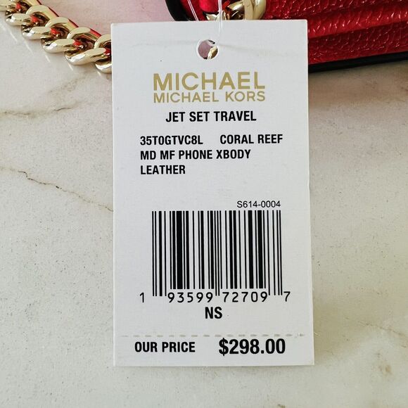 MICHAEL KORS Jet Set Travel Coral Reef Leather Multi Function Phone Crossbody - Picture 8 of 8